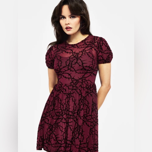Disturbia Dresses & Skirts - Disturbia Burgundy Midi Dress with Black Web Pattern